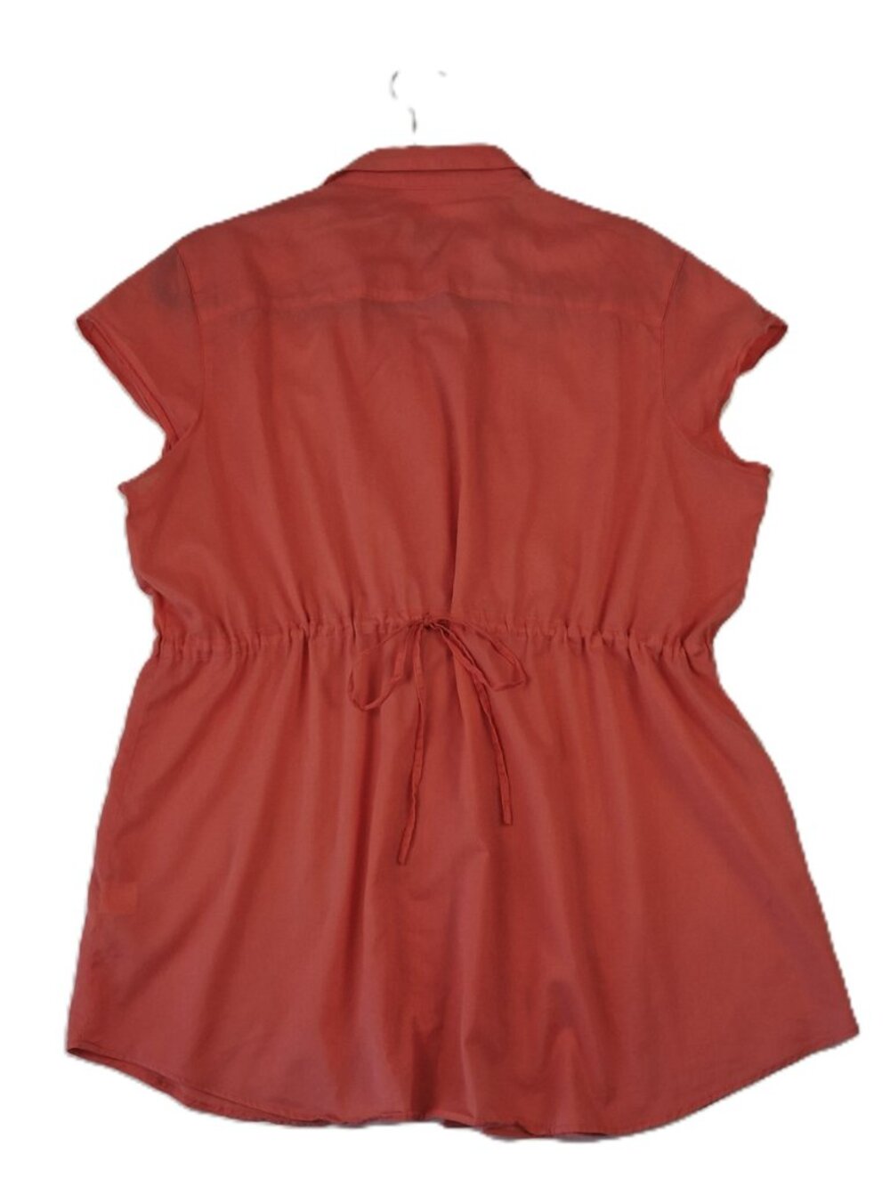 Calvin Klein Sz L Cotton Blouse Coral Orange Capped Sleeve Drawstring Mid Read - Picture 2 of 11